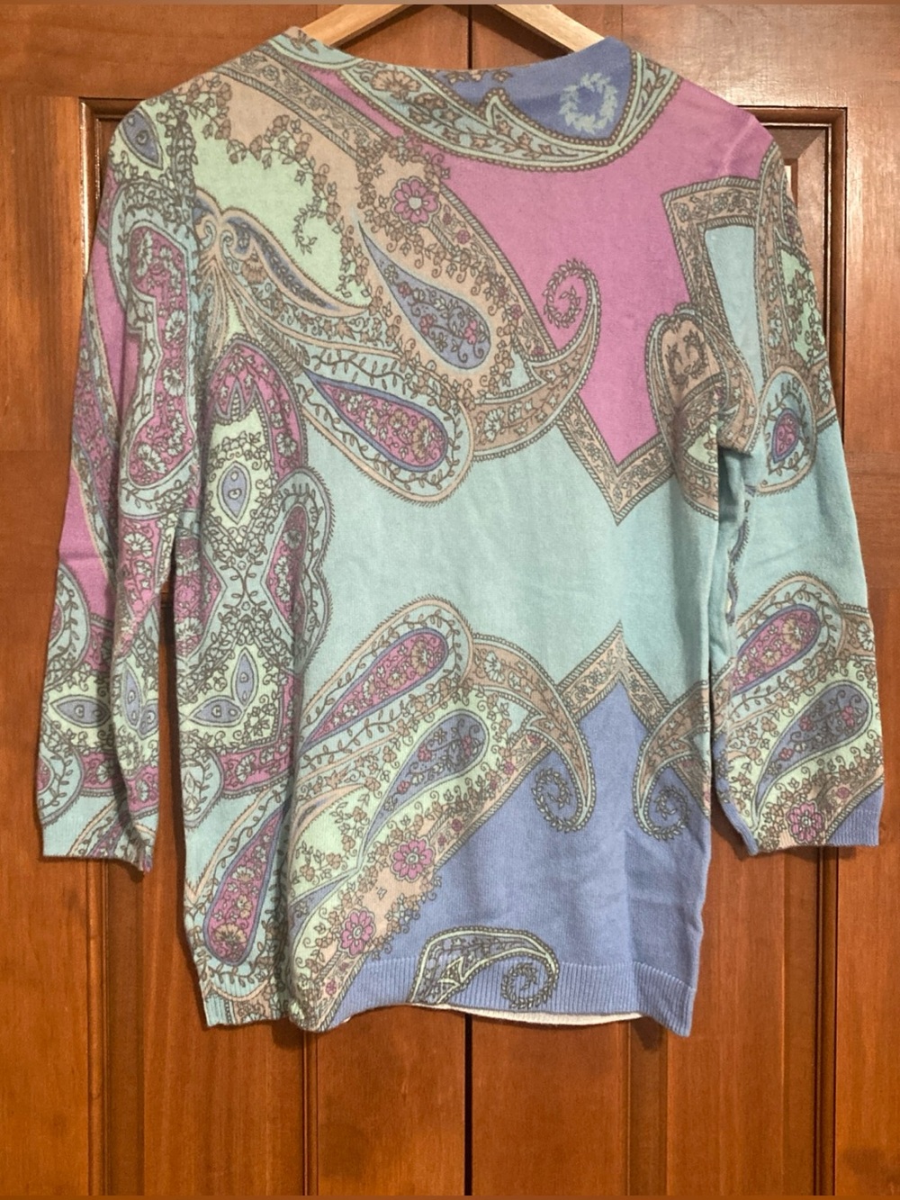 Talbots women’s Sz medium Audrey 100% cashmere paisley sweater 3/4 sleeves - Picture 2 of 6